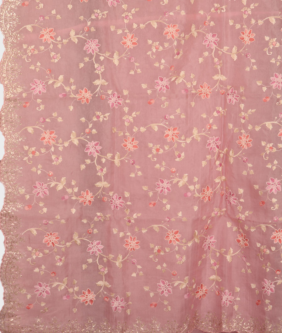 Pink Kora Organza Embroidery Saree T3564424