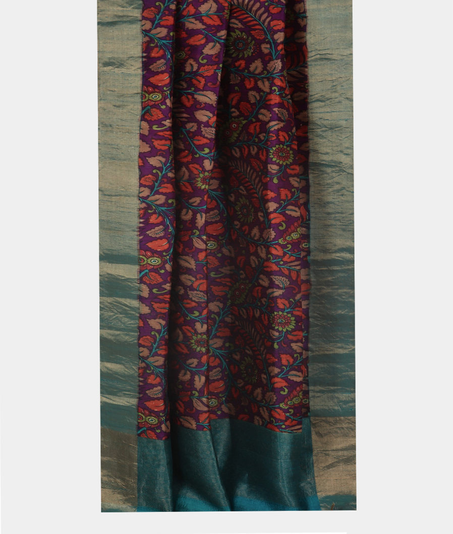 Purple Printed Raw Silk Saree T3543862