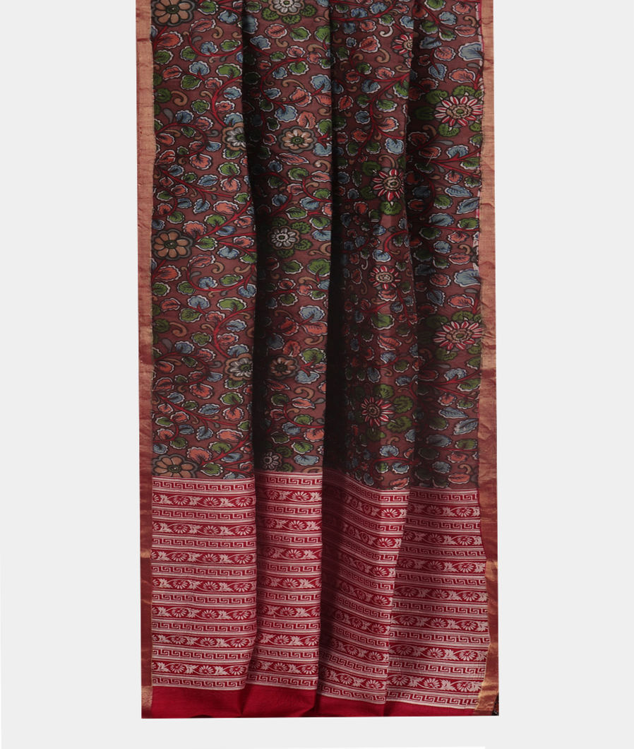 Brown Printed Raw Silk Saree T3543812
