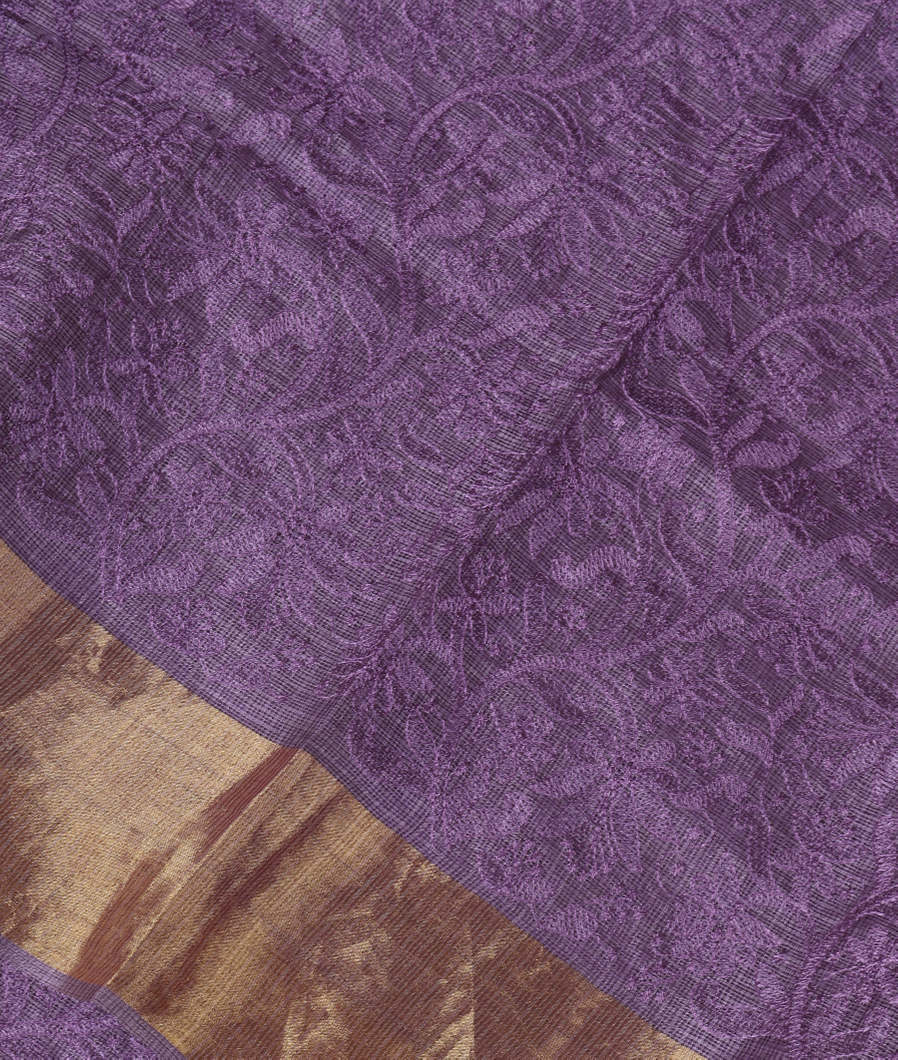 Violet Silk Kota Embroidery Saree T356641-image