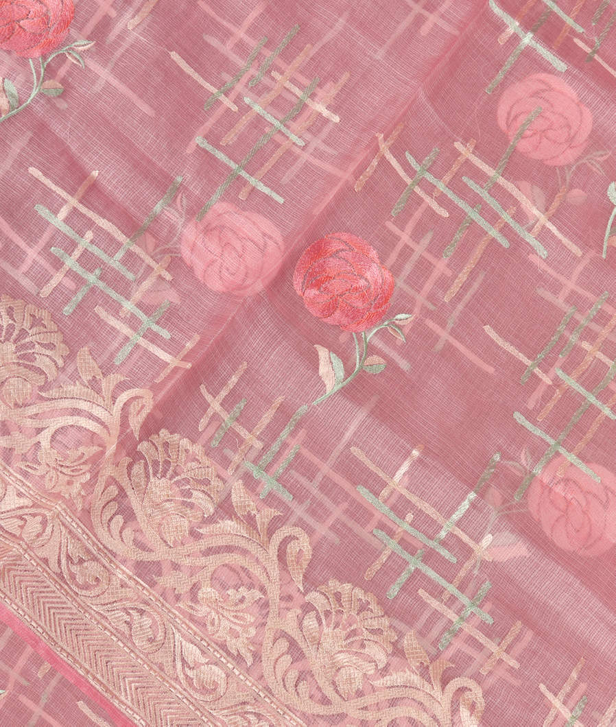 Pink Silk Kota Embroidery Saree T356693-image