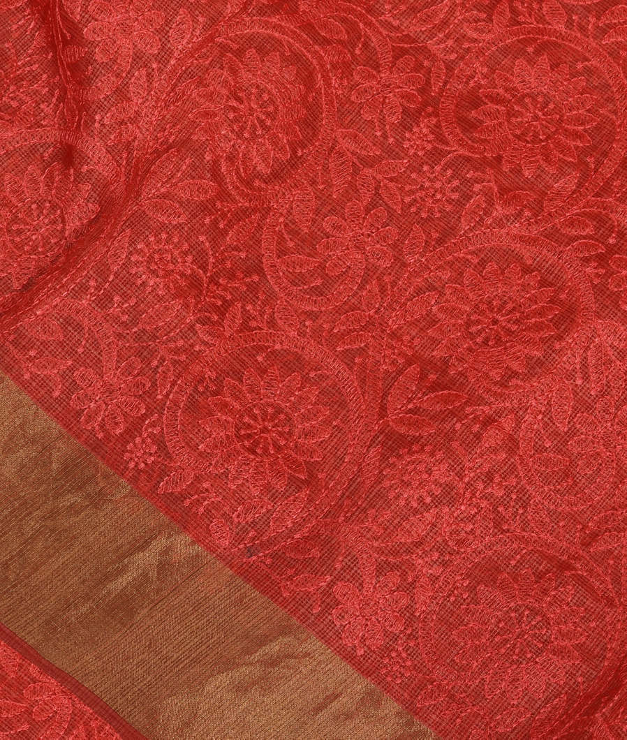 Red Silk Kota Embroidery Saree T351571-image