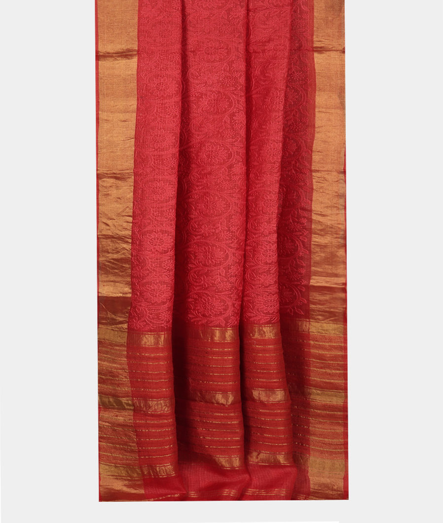 Red Silk Kota Embroidery Saree T3515712