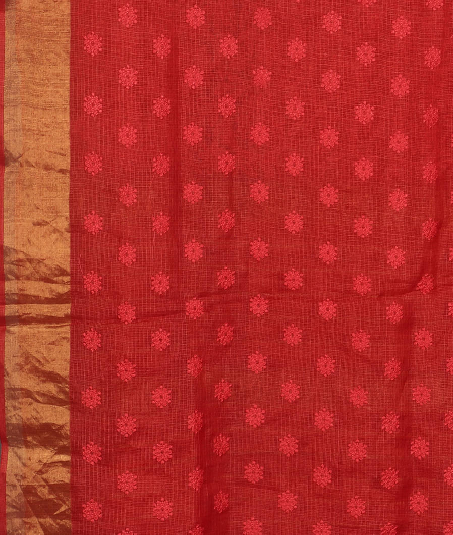 Red Silk Kota Embroidery Saree T3515713