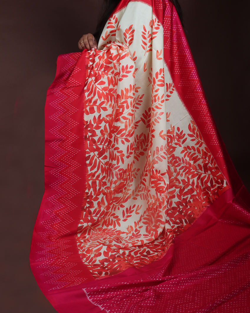 Off-White Ikat Silk Saree T355907-image