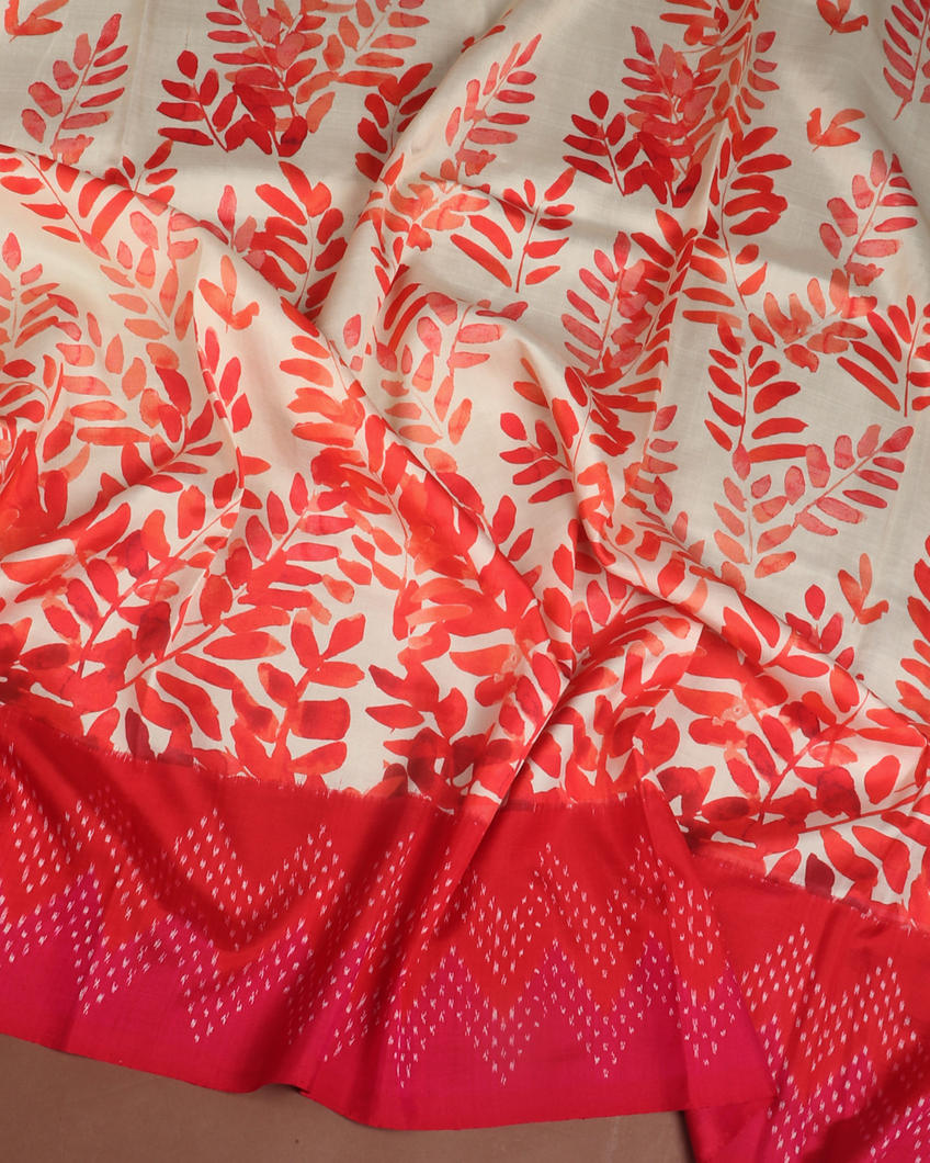 Off-White Ikat Silk Saree T3559074