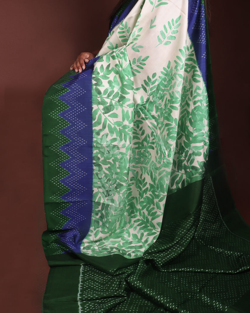 Off-White Ikat Silk Saree T355905-image