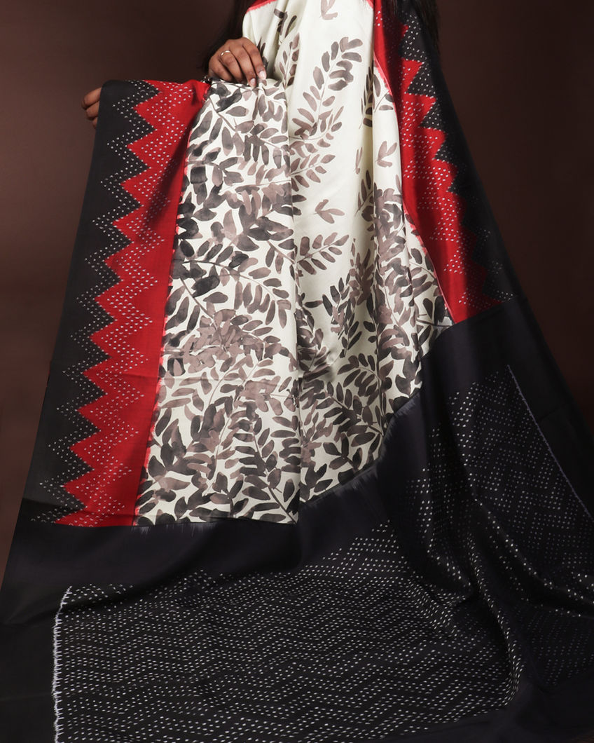 Off-White Ikat Silk Saree T355908-image