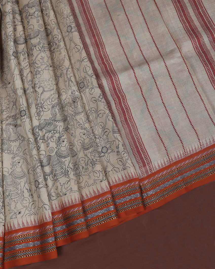 Beige Vidarbha Tussar Saree T3544932