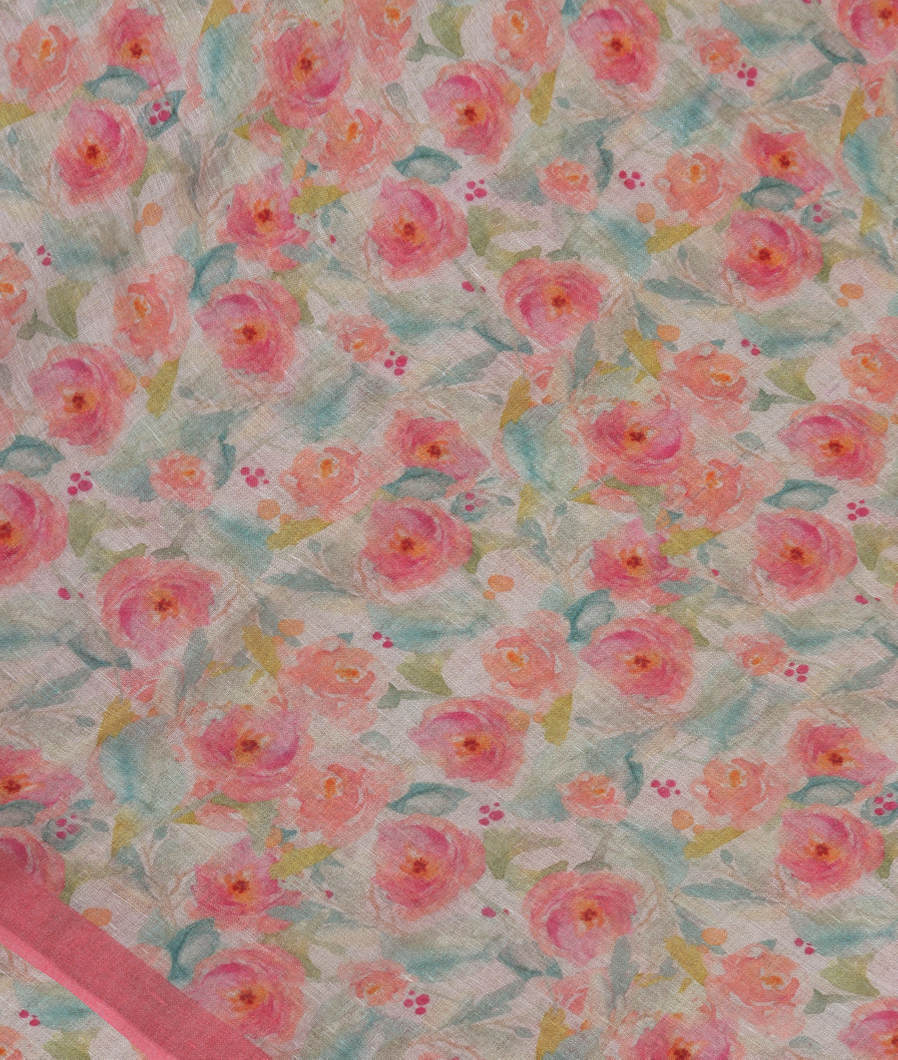 Light Grey Linen Printed Saree T355045-image