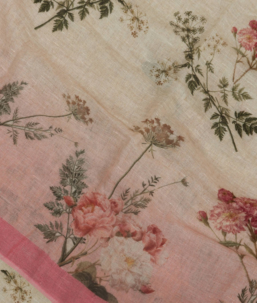 Pink And Beige Linen Printed Saree T355047-image
