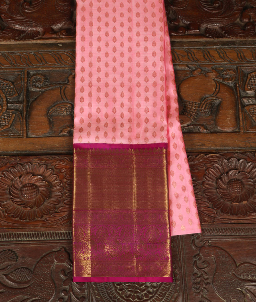 Pink Handwoven Kanjivaram Silk Pavadai T340202-image