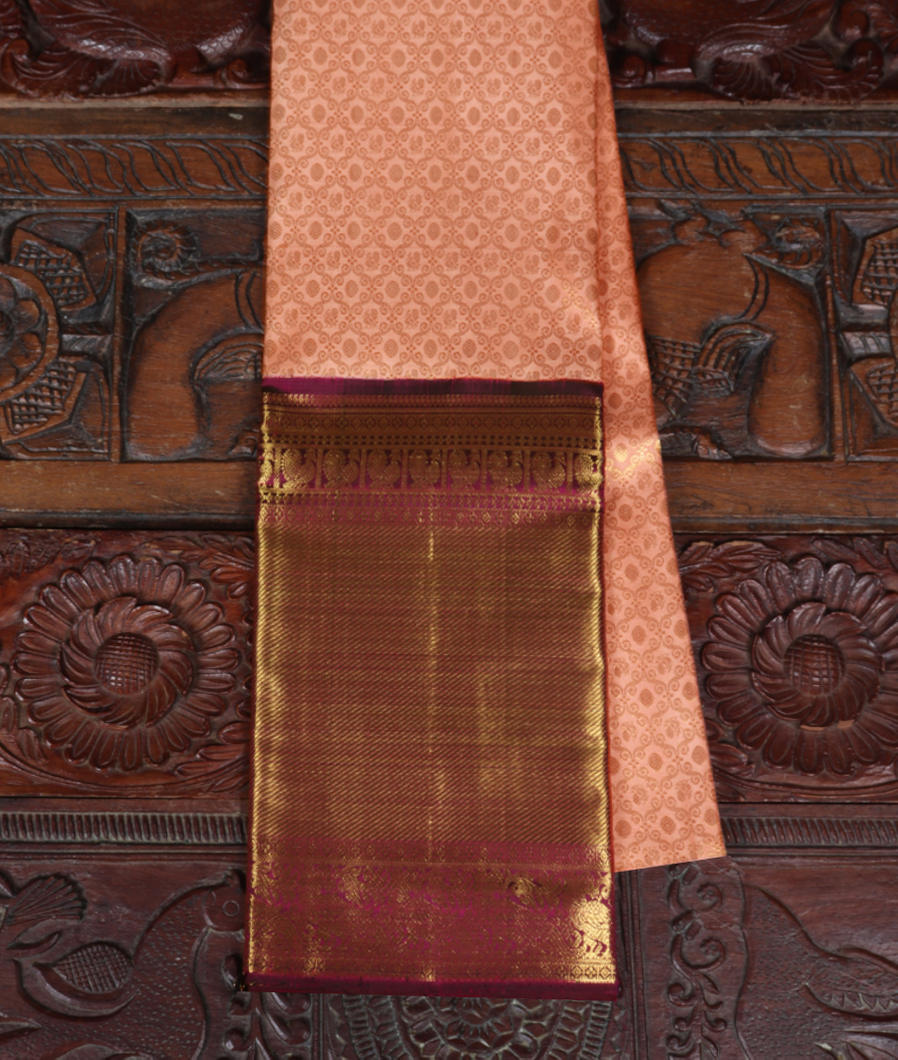 Peach Handwoven Kanjivaram Silk Pavadai T317913-image