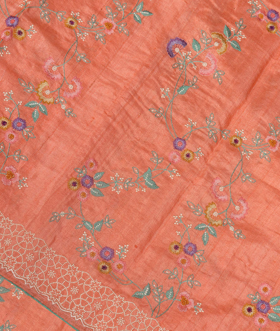 Salmon Pink Tussar Embroidery Saree T356992-image
