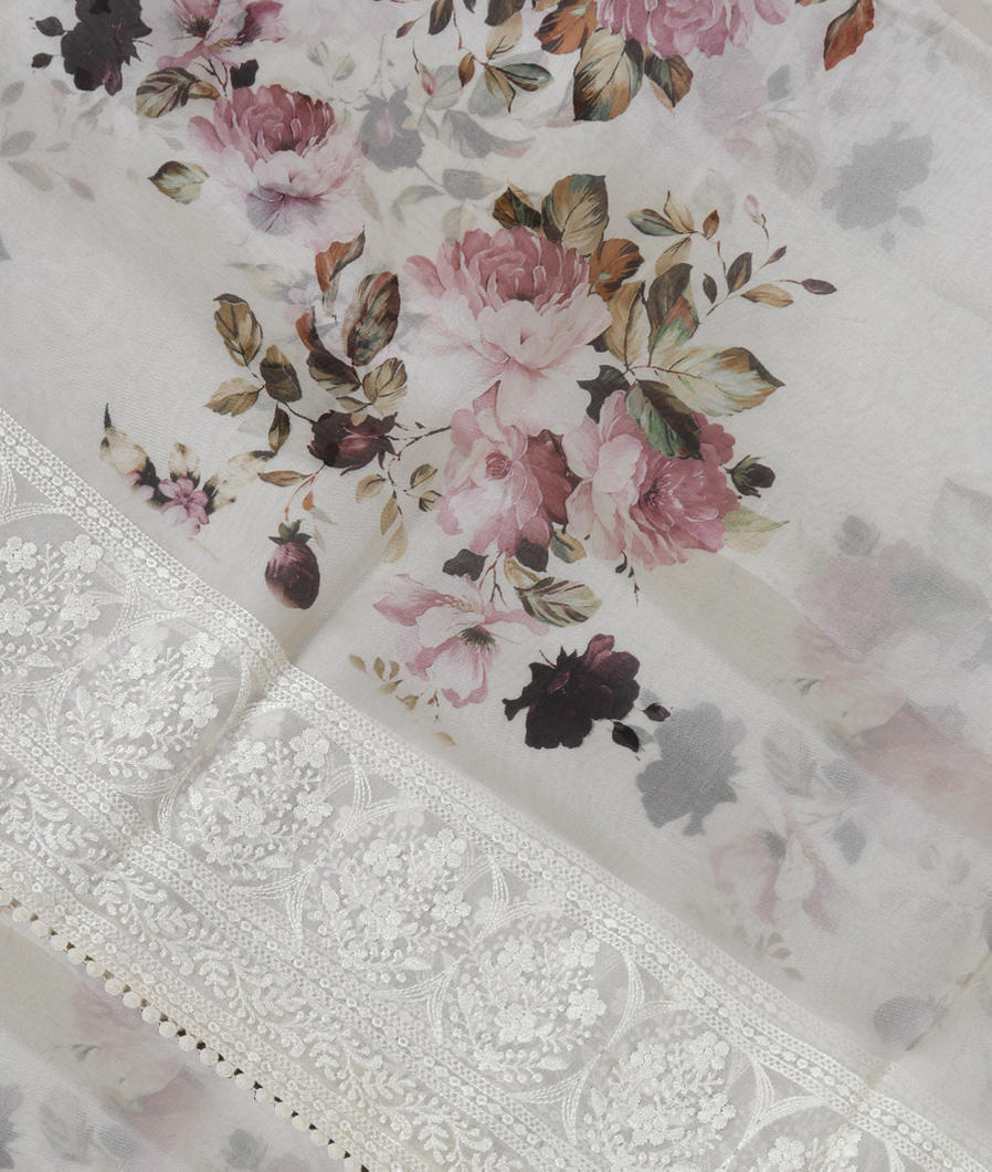 White Kora Organza Embroidery Saree T356428-image