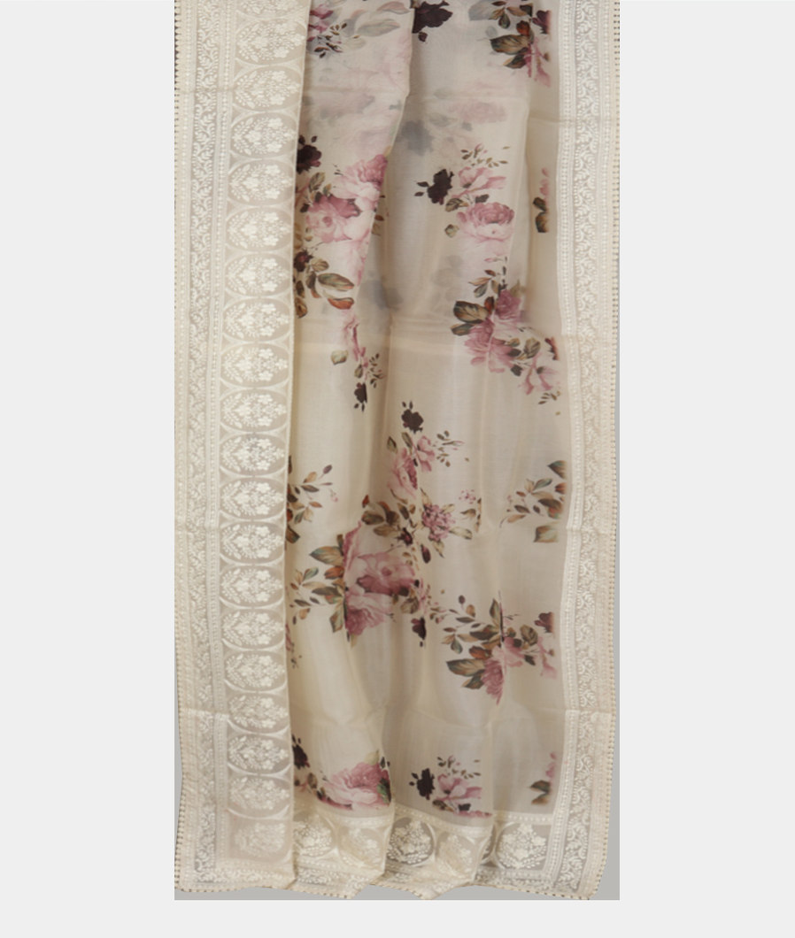 White Kora Organza Embroidery Saree T3564282