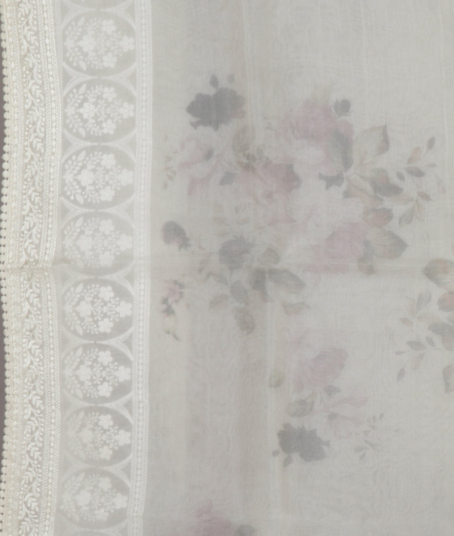 White Kora Organza Embroidery Saree T3564283