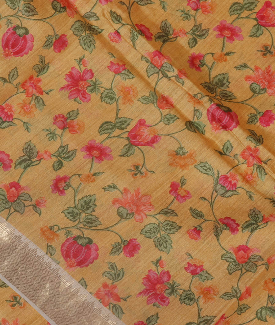 Yellow Tussar Printed Saree T353354-image