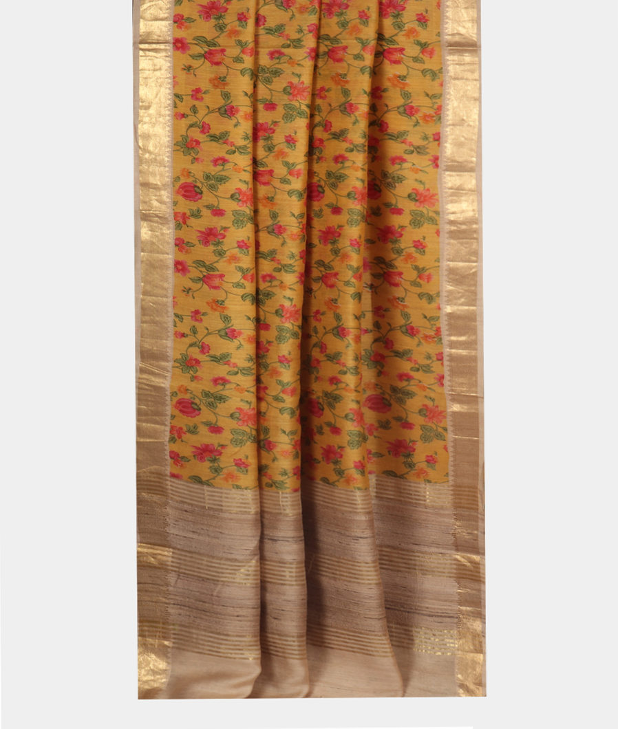 Yellow Tussar Printed Saree T3533542