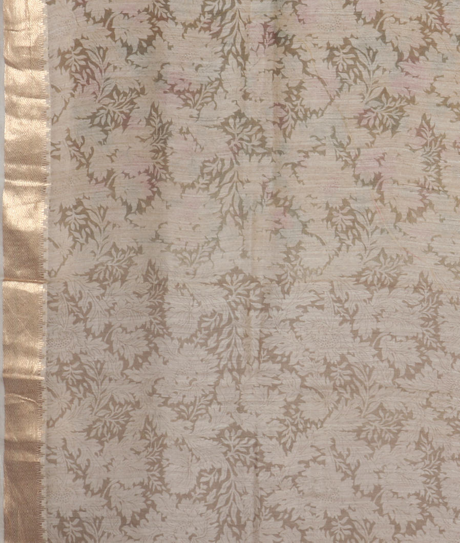 Yellow Tussar Printed Saree T3533543