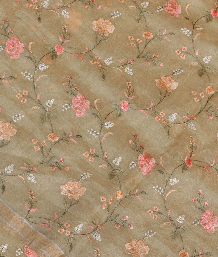 Yellowish Green Tissue Organza Embroidery Saree T356802-image