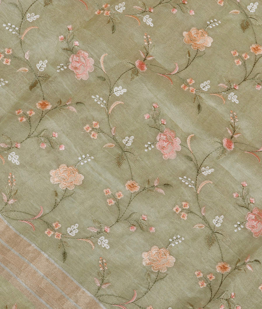 Green Tissue Organza Embroidery Saree T356800-image