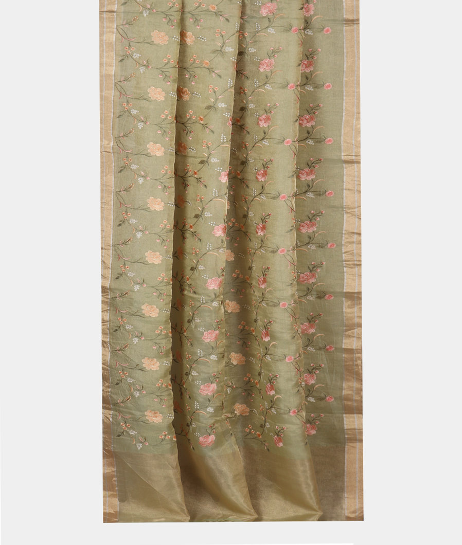 Green Tissue Organza Embroidery Saree T3568002