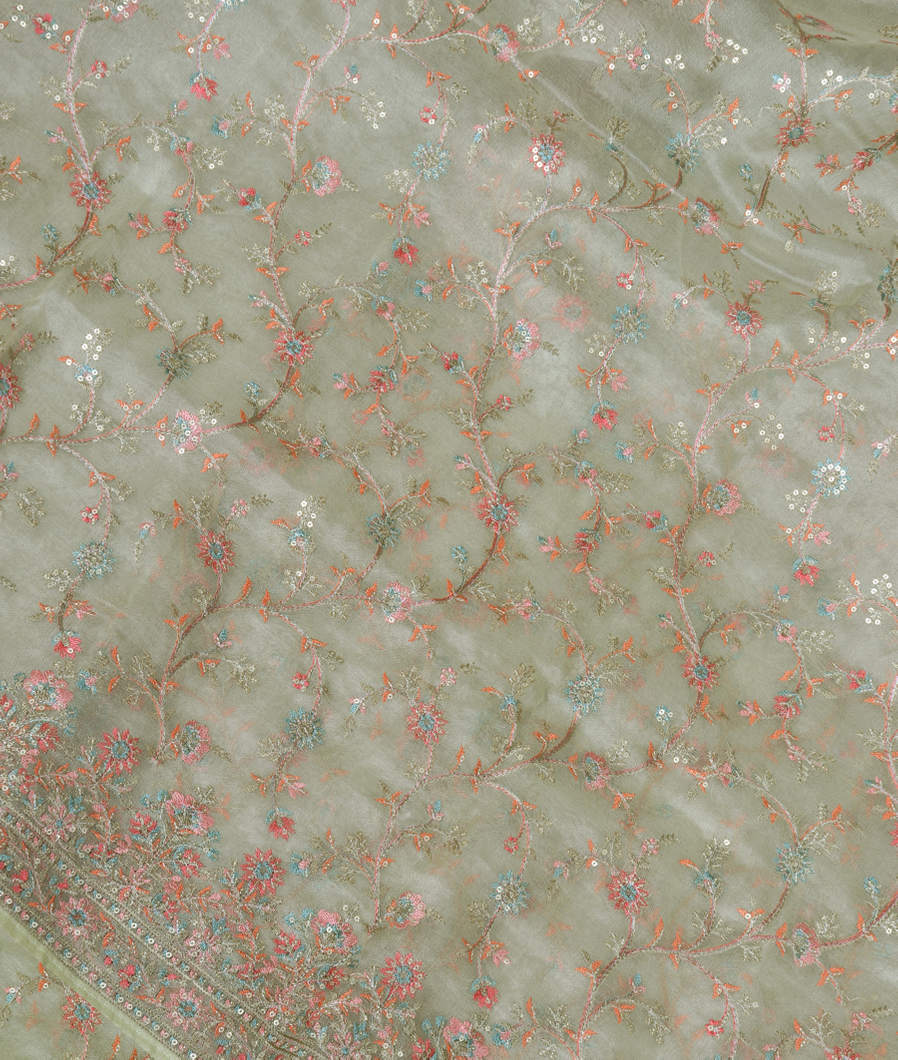 Green Kora Organza Embroidery Saree T356679-image