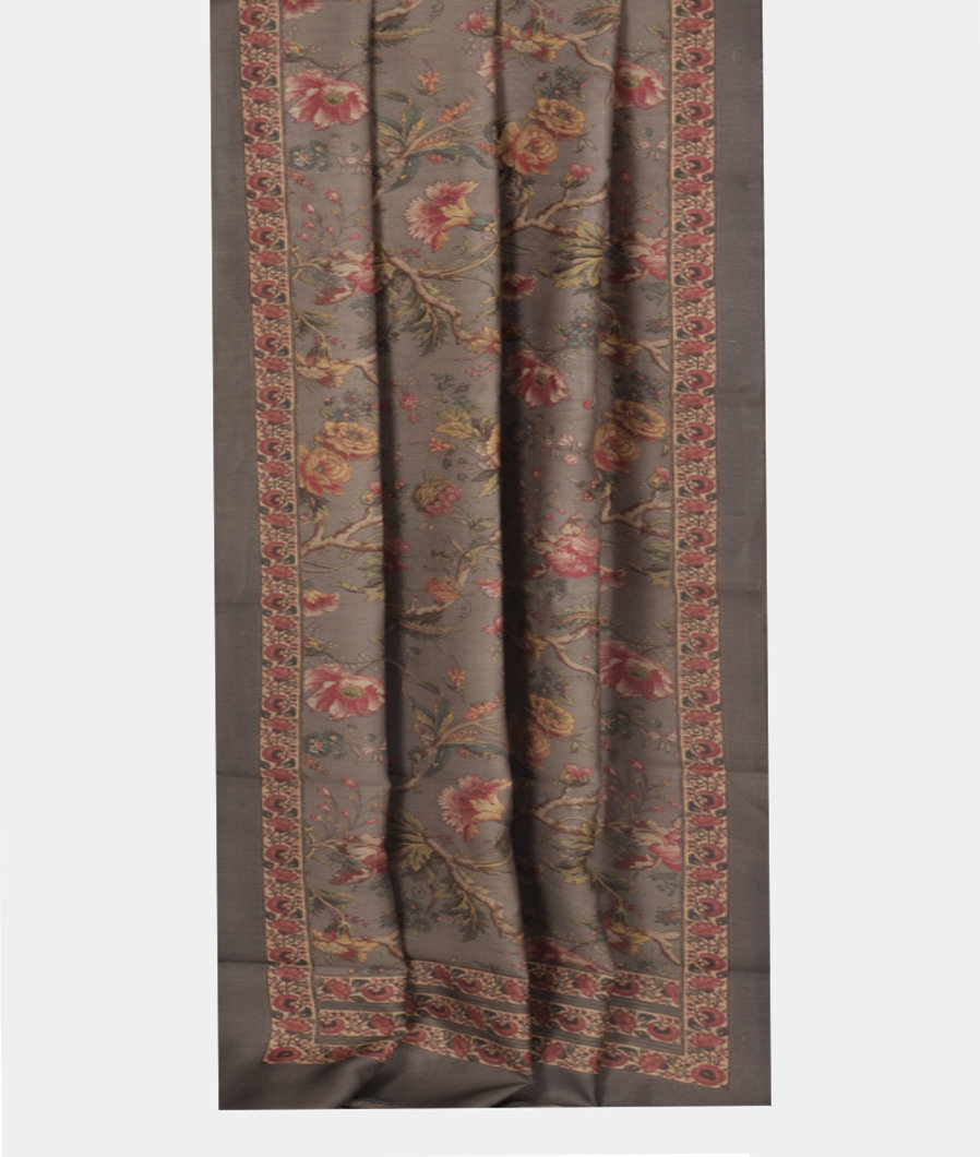 Grey Tussar Printed Saree T3540902