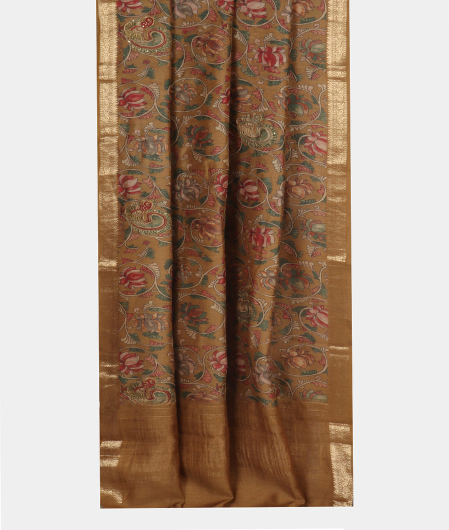 Dark Beige Tussar Printed Saree T3473772