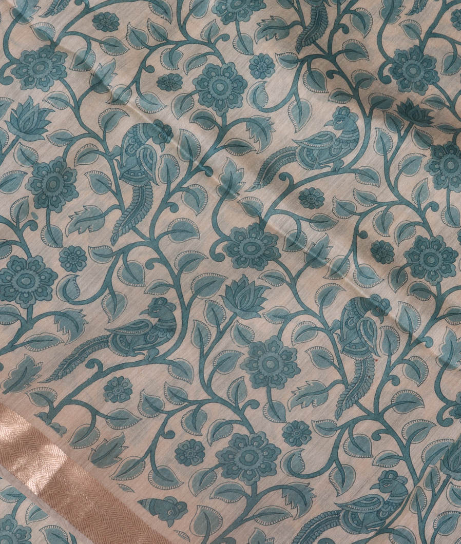 Off-White Tussar Printed Saree T353349-image