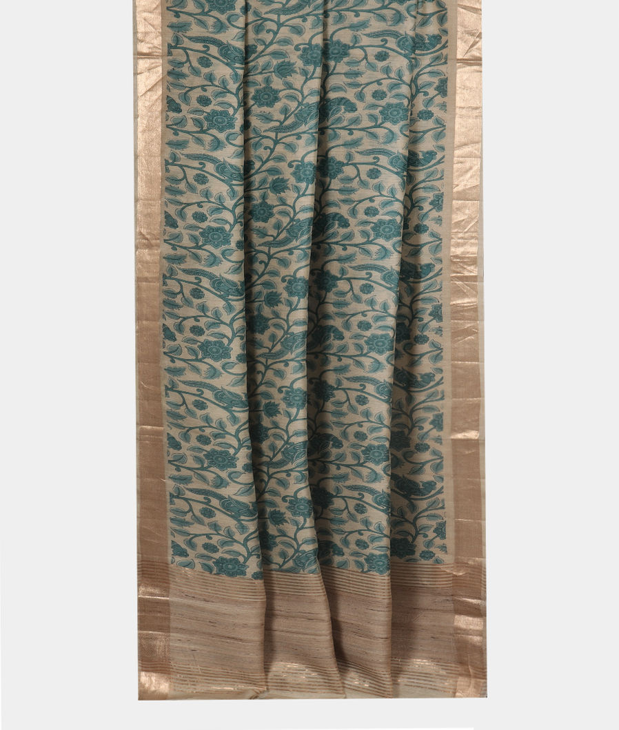 Off-White Tussar Printed Saree T3533492