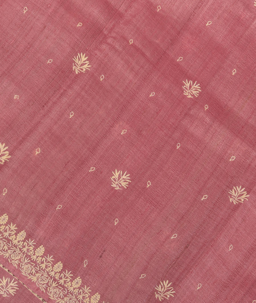 Pink Tussar Embroidery Saree T351363-image