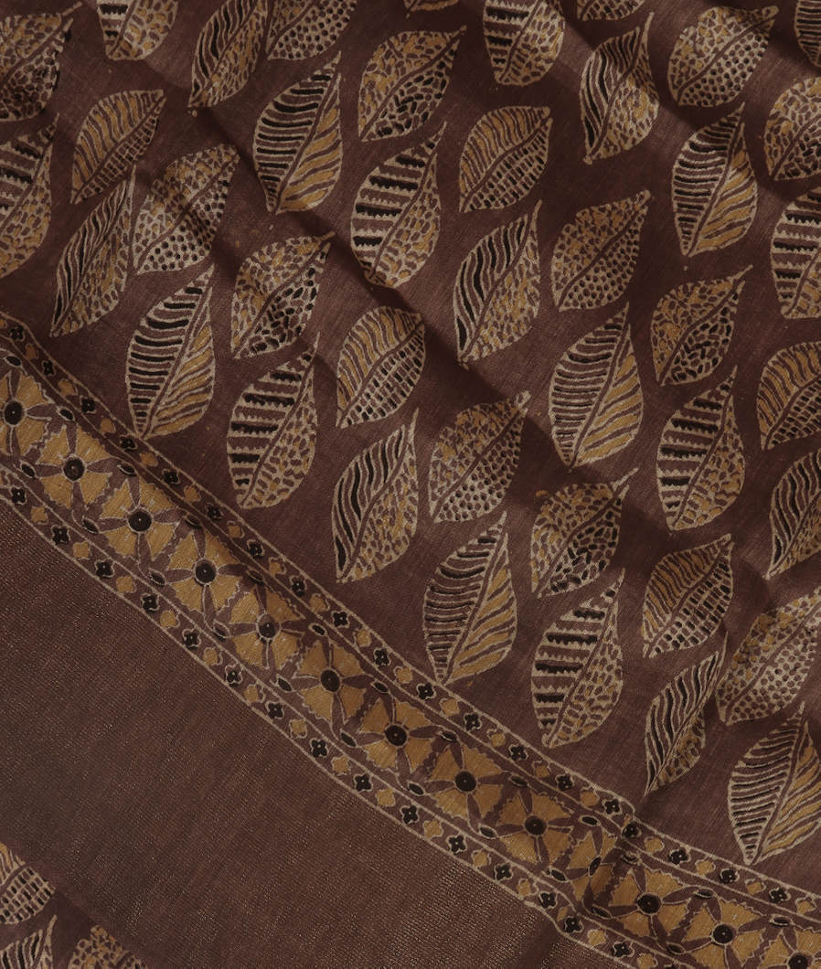 Brown Ajrakh Linen Printed Saree T347879-image