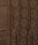 Brown Ajrakh Linen Printed Saree T3478793
