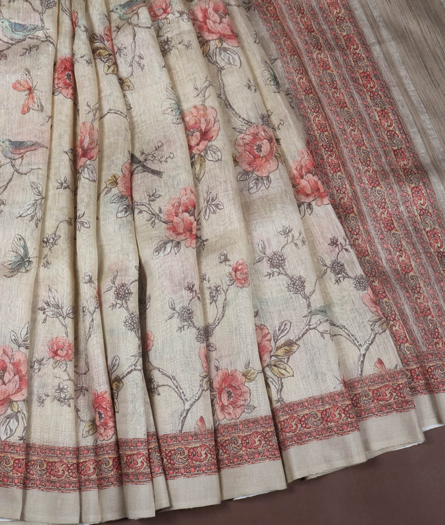 Grey Linen Printed Saree T353253-image