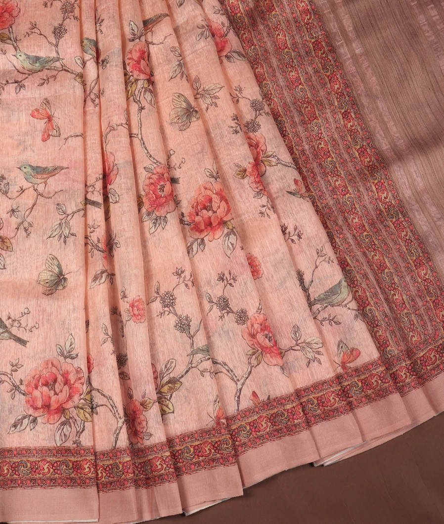 Pink Linen Printed Saree T353249-image