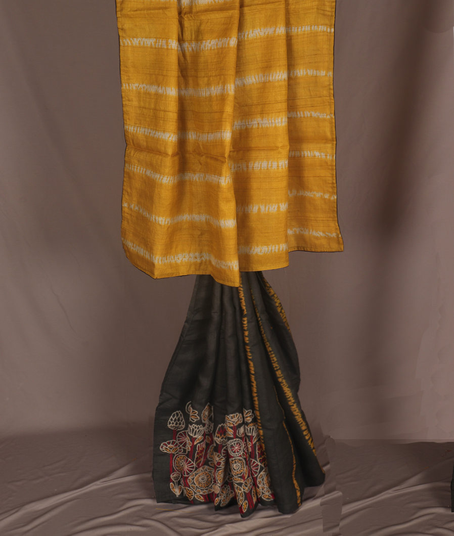 Yellow Tussar Printed Saree T356028-image
