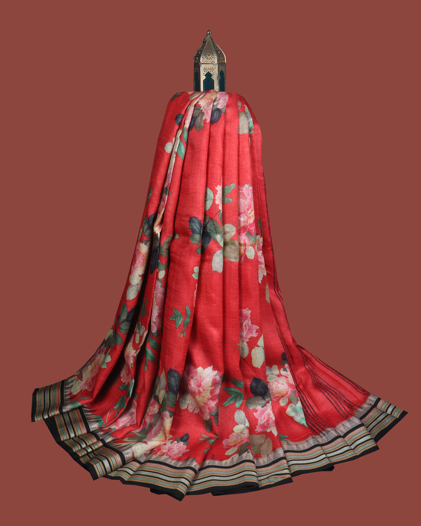 Red Vidarbha Tussar Saree T358778-image