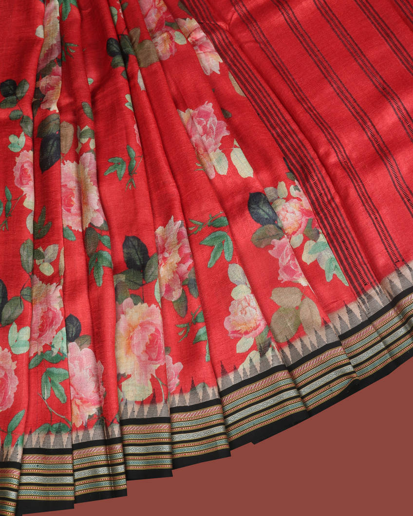 Red Vidarbha Tussar Saree T3587782