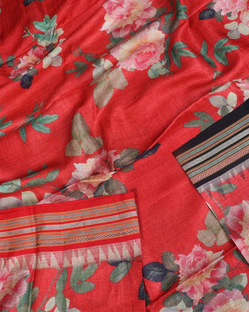 Red Vidarbha Tussar Saree T3587784