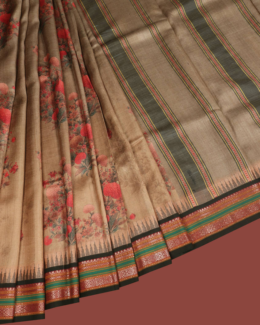 Beige Vidarbha Tussar Saree T3587812