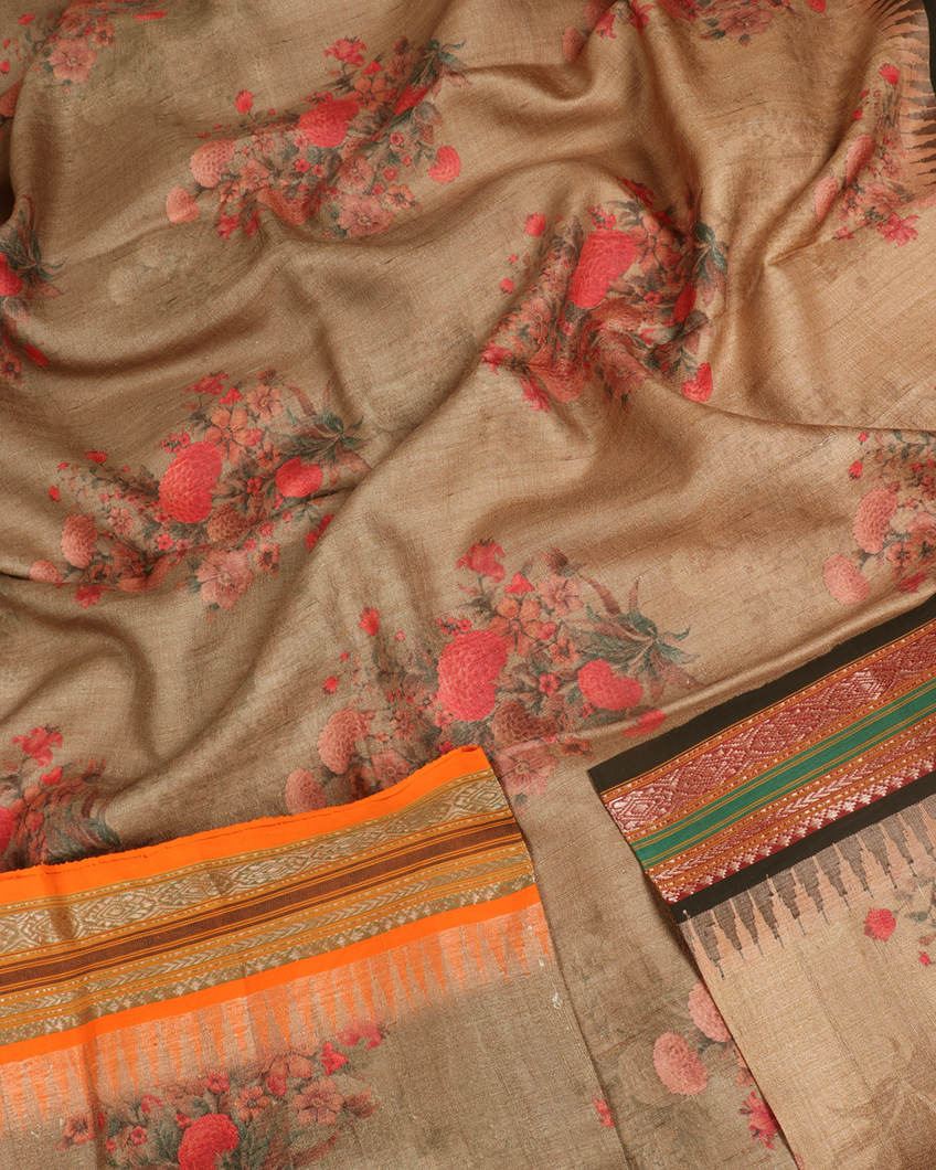 Beige Vidarbha Tussar Saree T3587814