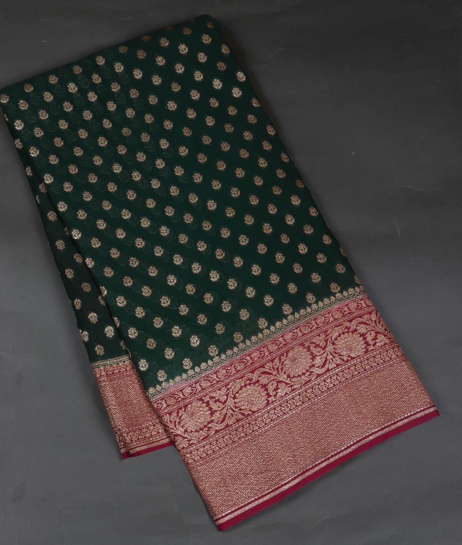 Green Banaras Georgette Silk Saree T352835-image