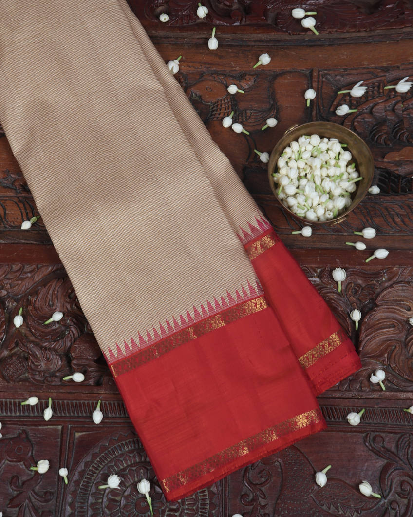 Cream And Beige Handwoven Kanjivaram Silk SareeT350446-image