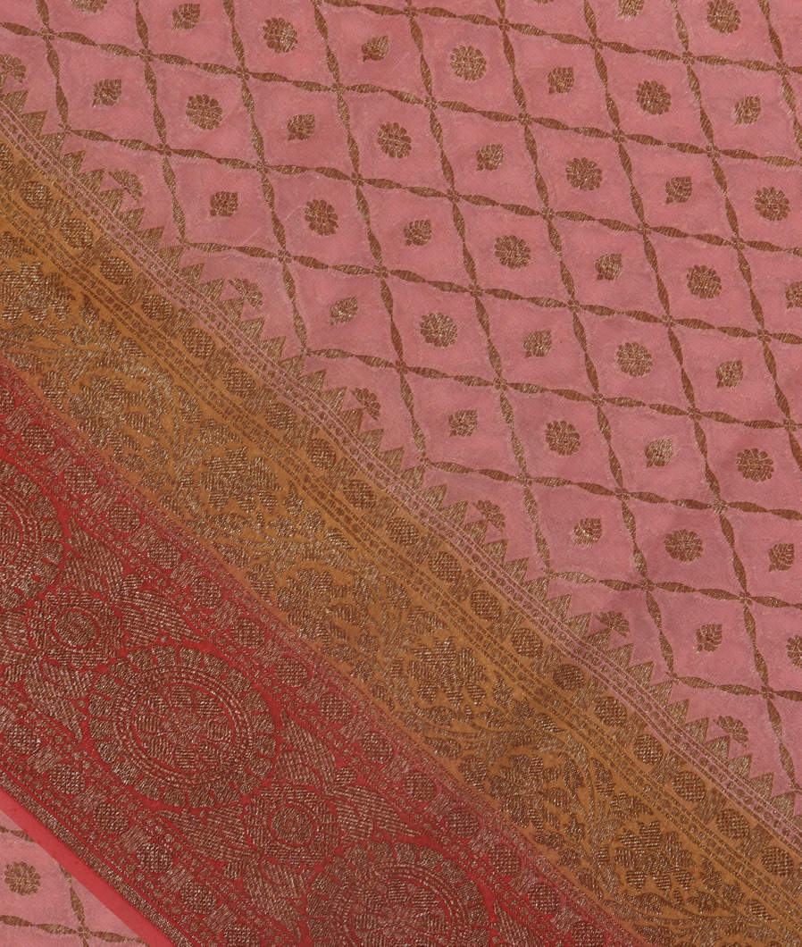 Peach Banaras Georgette Silk Saree T352941-image