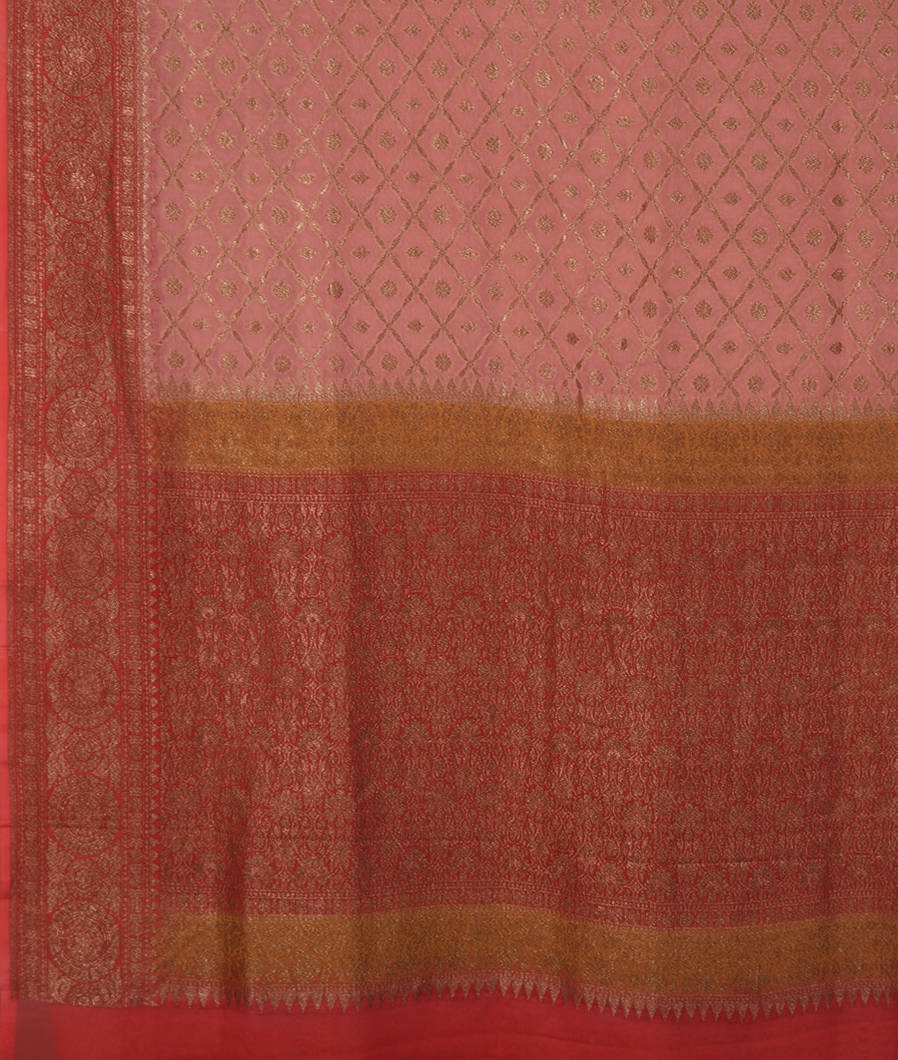 Peach Banaras Georgette Silk Saree T3529414