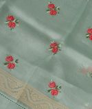 Bluish Green Kora Organza Embroidery Saree T3513531