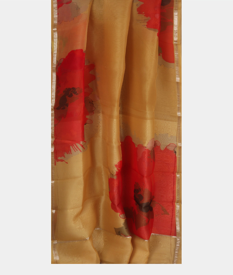 Dark Beige Kora Organza Printed Saree T3545292