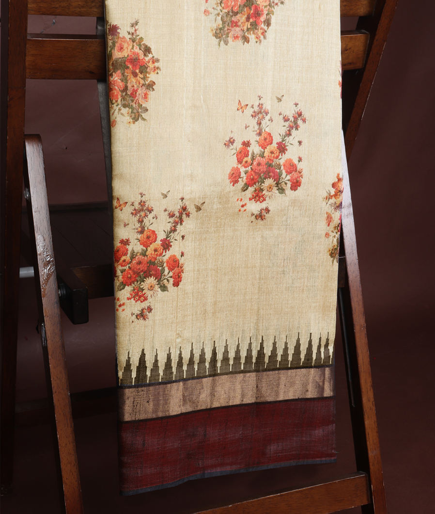 Beige Tussar Printed Saree T357484-image